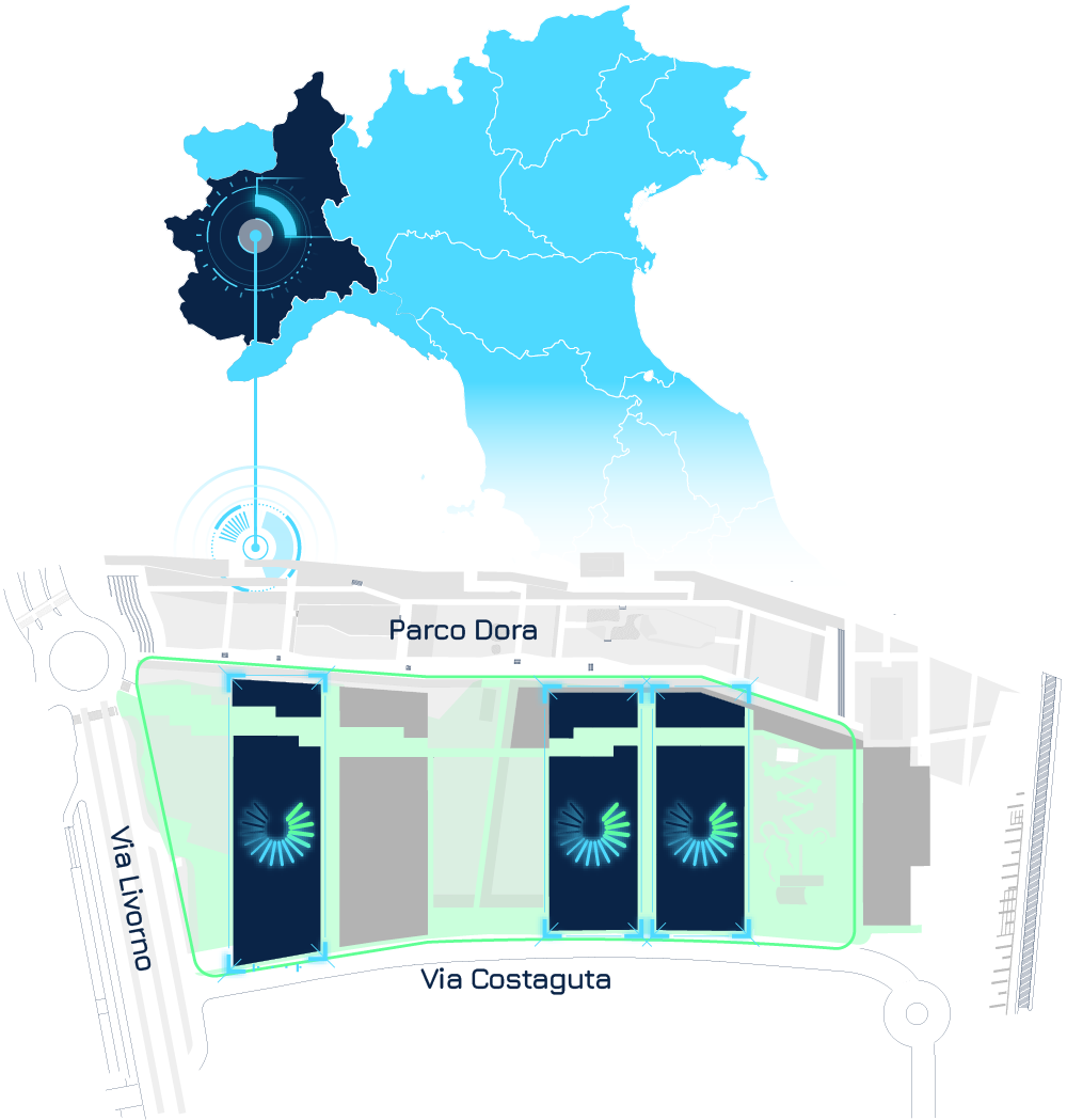 Map of Italy - Piedmont - Turin - Environment Park - building of the energy transition hub laboratories